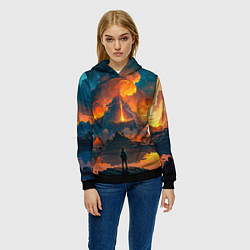 Толстовка-худи женская Вулкан на закате, цвет: 3D-черный — фото 2