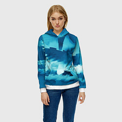 Толстовка-худи женская Абстрактные светло-синие кубы и другие фигуры, цвет: 3D-белый — фото 2