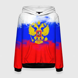 Толстовка-худи женская Russia флаг герб, цвет: 3D-черный