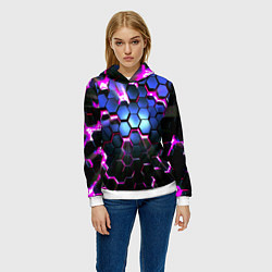 Толстовка-худи женская Неоновые стильные соты, цвет: 3D-белый — фото 2