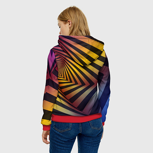 Женская толстовка Красочная объёмная спираль - авангард / 3D-Красный – фото 4