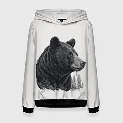 Толстовка-худи женская Нарисованный медведь, цвет: 3D-черный