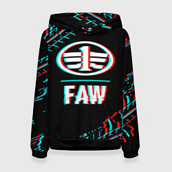 Толстовка-худи женская Значок FAW в стиле glitch на темном фоне, цвет: 3D-черный