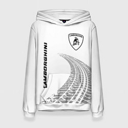 Толстовка-худи женская Lamborghini speed на светлом фоне со следами шин:, цвет: 3D-белый
