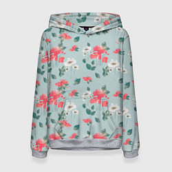 Женская толстовка Паттерн с красными и белыми цветами