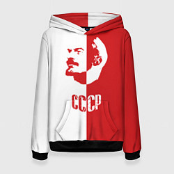 Толстовка-худи женская Красно белый Ленин, цвет: 3D-черный