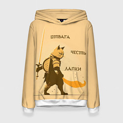 Толстовка-худи женская Кот-воин, цвет: 3D-белый
