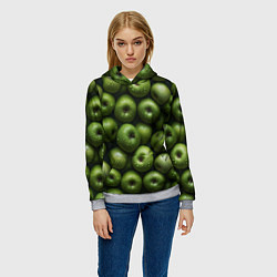 Толстовка-худи женская Сочная текстура из зеленых яблок, цвет: 3D-меланж — фото 2