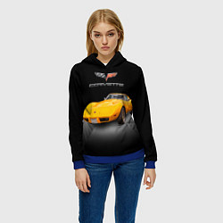 Толстовка-худи женская Американский спорткар Chevrolet Corvette Stingray, цвет: 3D-синий — фото 2