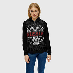 Толстовка-худи женская Герб России с надписью Russia, цвет: 3D-черный — фото 2