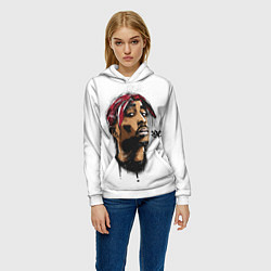 Толстовка-худи женская 2Pac - Тупак Шакур, цвет: 3D-белый — фото 2