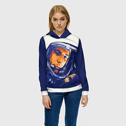 Толстовка-худи женская Юрий Гагарин в скафандре, цвет: 3D-белый — фото 2