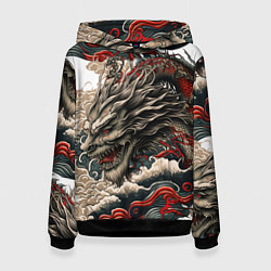Толстовка-худи женская Тату дракона в стиле Ирезуми, цвет: 3D-черный