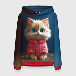 Толстовка-худи женская Котик в розовом свитере, цвет: 3D-красный
