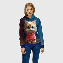Толстовка-худи женская Котик в розовом свитере, цвет: 3D-синий — фото 2
