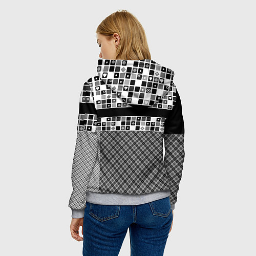 Женская толстовка Черно-белый лоскутный узор-пэчворк / 3D-Меланж – фото 4