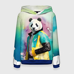 Толстовка-худи женская Прикольный панда в модной куртке, цвет: 3D-синий