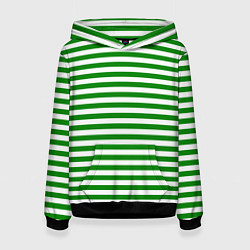 Толстовка-худи женская Тельняшка зеленая Пограничных войск, цвет: 3D-черный