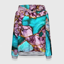 Толстовка-худи женская Рисунок текстуры синего и фиолетового мрамора, цвет: 3D-меланж