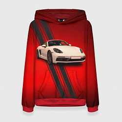 Толстовка-худи женская Немецкий спортивный автомобиль Porsche, цвет: 3D-красный