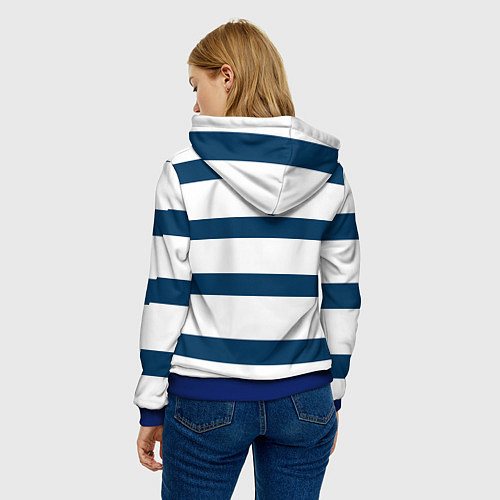 Женская толстовка Бело-синий полосатый узор / 3D-Синий – фото 4