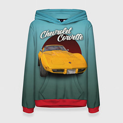 Толстовка-худи женская Американский спорткар Chevrolet Corvette Stingray, цвет: 3D-красный