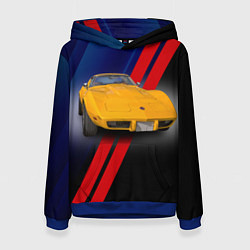 Толстовка-худи женская Классический спорткар Chevrolet Corvette Stingray, цвет: 3D-синий