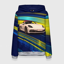 Толстовка-худи женская Спортивная немецкая машина Porsche 911, цвет: 3D-меланж