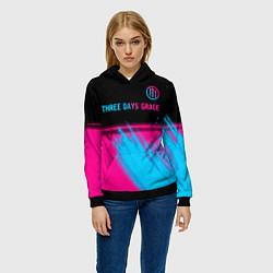 Толстовка-худи женская Three Days Grace - neon gradient: символ сверху, цвет: 3D-черный — фото 2