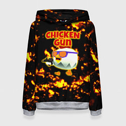 Толстовка-худи женская Chicken Gun на фоне огня, цвет: 3D-меланж