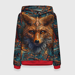 Толстовка-худи женская Морда лисы на фрактальных узорах, цвет: 3D-красный