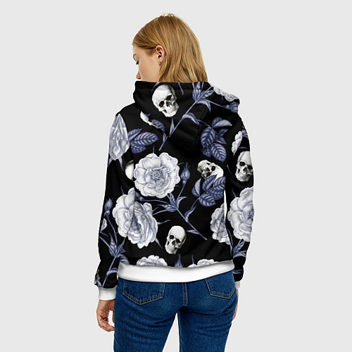 Женская толстовка Черепа с розами / 3D-Белый – фото 4