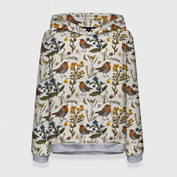 Женская толстовка Птицы малиновки и зверобой