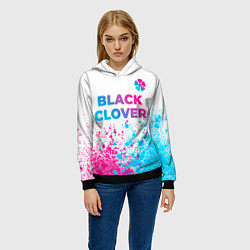 Толстовка-худи женская Black Clover neon gradient style: символ сверху, цвет: 3D-черный — фото 2