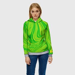 Толстовка-худи женская Насыщенный зеленый абстракция, цвет: 3D-меланж — фото 2