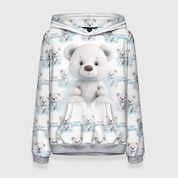 Толстовка-худи женская Плюшевый белый медведь, цвет: 3D-меланж
