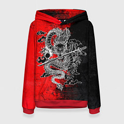 Толстовка-худи женская Дракон с катаной, цвет: 3D-красный