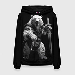Толстовка-худи женская Белый медведь воин, цвет: 3D-черный