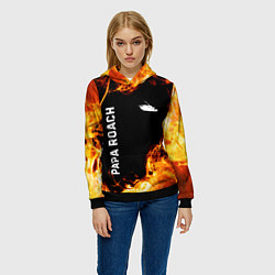 Толстовка-худи женская Papa Roach и пылающий огонь, цвет: 3D-черный — фото 2