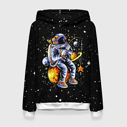 Женская толстовка Космонавт на рыбалке - неон