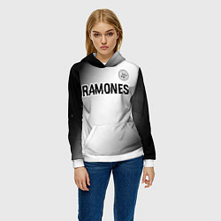 Толстовка-худи женская Ramones glitch на светлом фоне: символ сверху, цвет: 3D-белый — фото 2