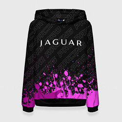 Толстовка-худи женская Jaguar pro racing: символ сверху, цвет: 3D-черный