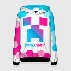 Толстовка-худи женская Minecraft neon gradient style, цвет: 3D-черный