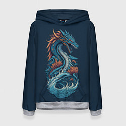 Толстовка-худи женская Синий дракон от нейросети, цвет: 3D-меланж