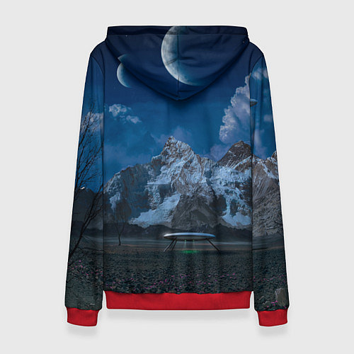 Женская толстовка Ночные горы в природе и небо с нло / 3D-Красный – фото 2