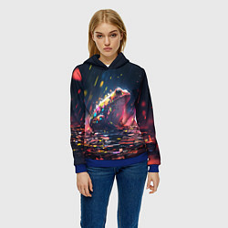 Толстовка-худи женская Лягушка под дождем - нейросеть, цвет: 3D-синий — фото 2