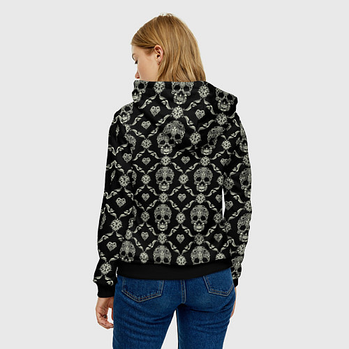 Женская толстовка Узор с черепами Pattern with skulls / 3D-Черный – фото 4