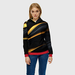 Толстовка-худи женская Black gold texture, цвет: 3D-красный — фото 2