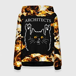 Толстовка-худи женская Architects рок кот и огонь, цвет: 3D-черный