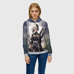 Толстовка-худи женская Nier automata девушка с мечами, цвет: 3D-меланж — фото 2